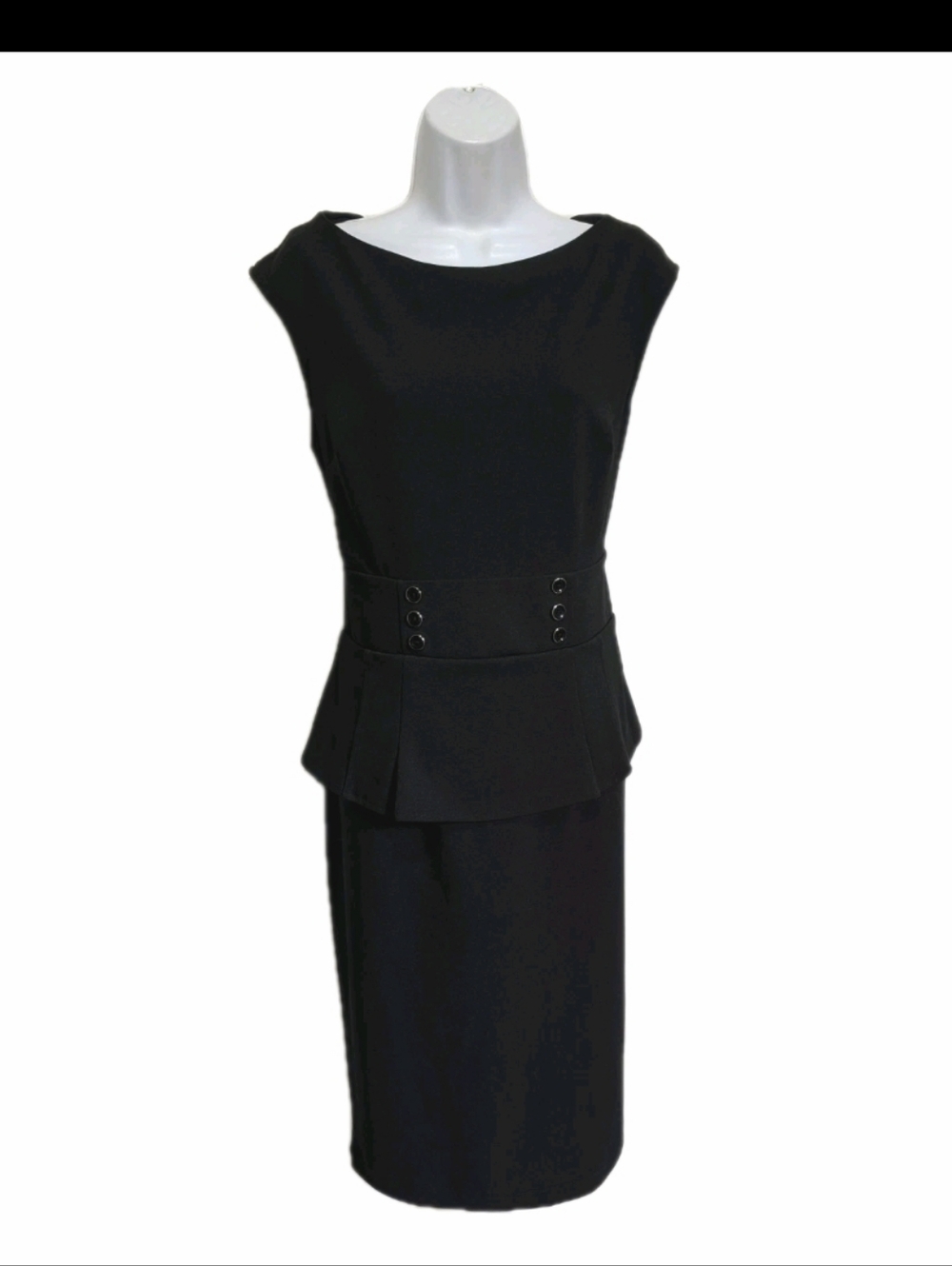 NWT New York & Company Peplum Sleeveless Sheath Pencil Midi Dress M Black